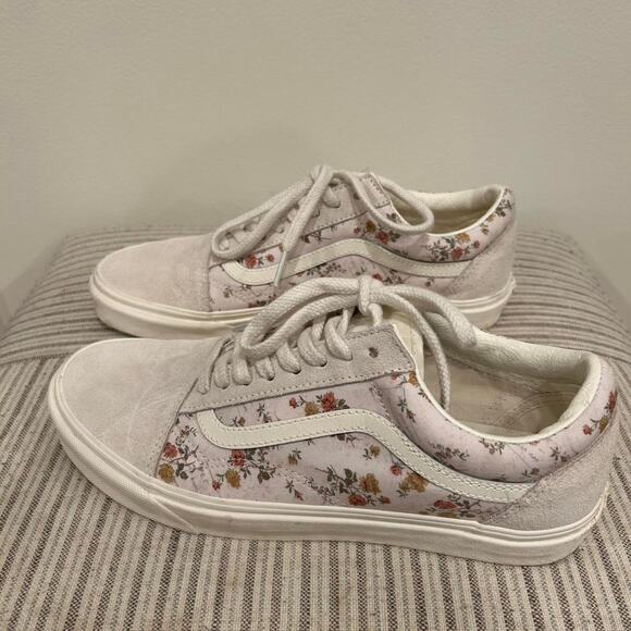 White and grey Vans Old Skool floral trainers mens 9.5 /womens 11 - Picture 1 of 8